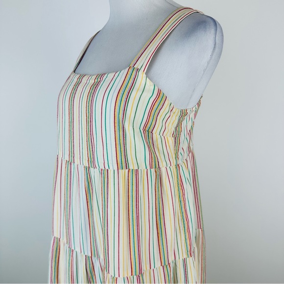 Madewell Button Back Tiered Rainbow Stripe Dress Size 4 Tall - Picture 7 of 11
